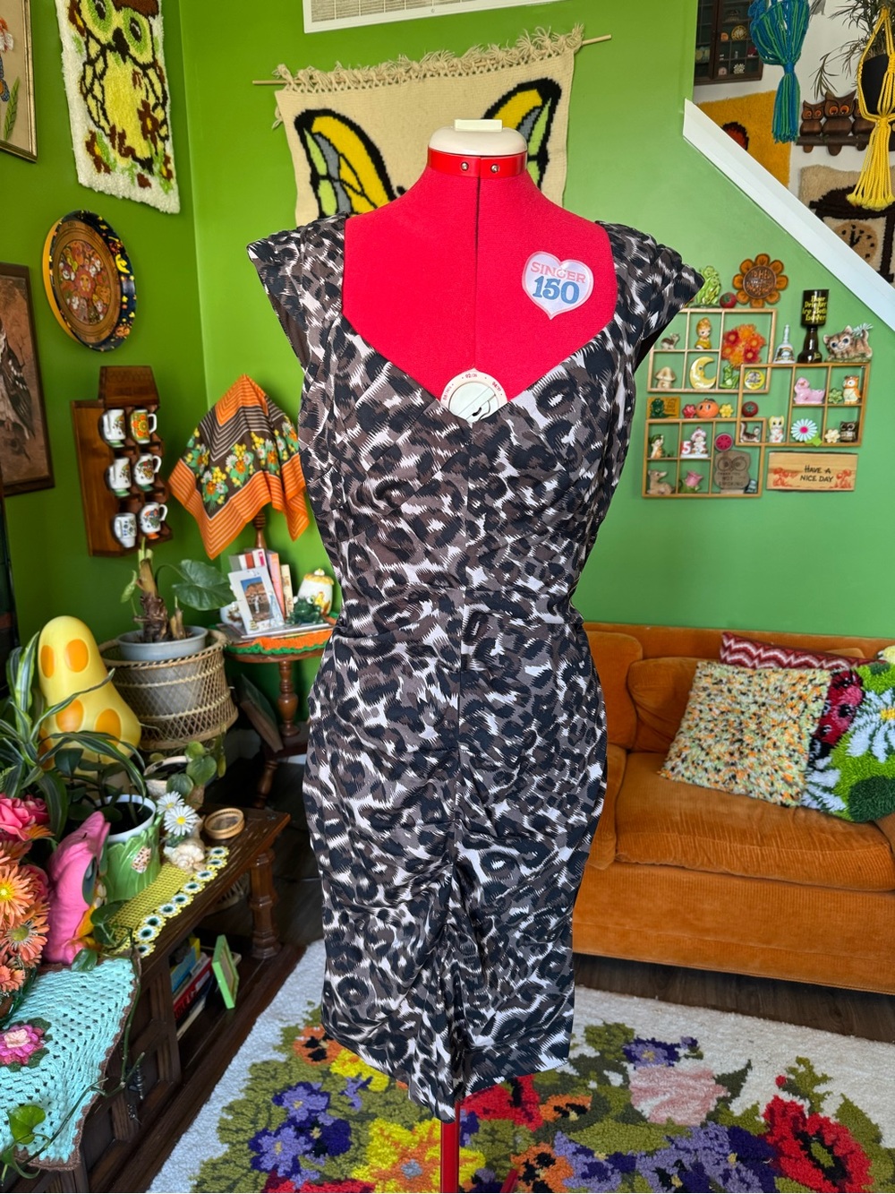 le chateau Black and White Animal Print Midi Dress